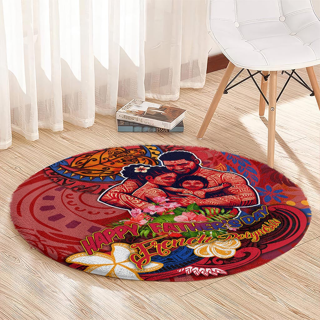 Happy Father's Day French Polynesia Round Carpet Family Turtle Hibiscus DT02 - Polynesian Pride
