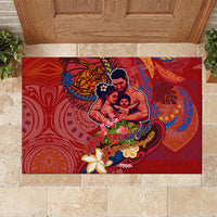 Happy Father's Day French Polynesia Rubber Doormat Family Turtle Hibiscus DT02 Red - Polynesian Pride