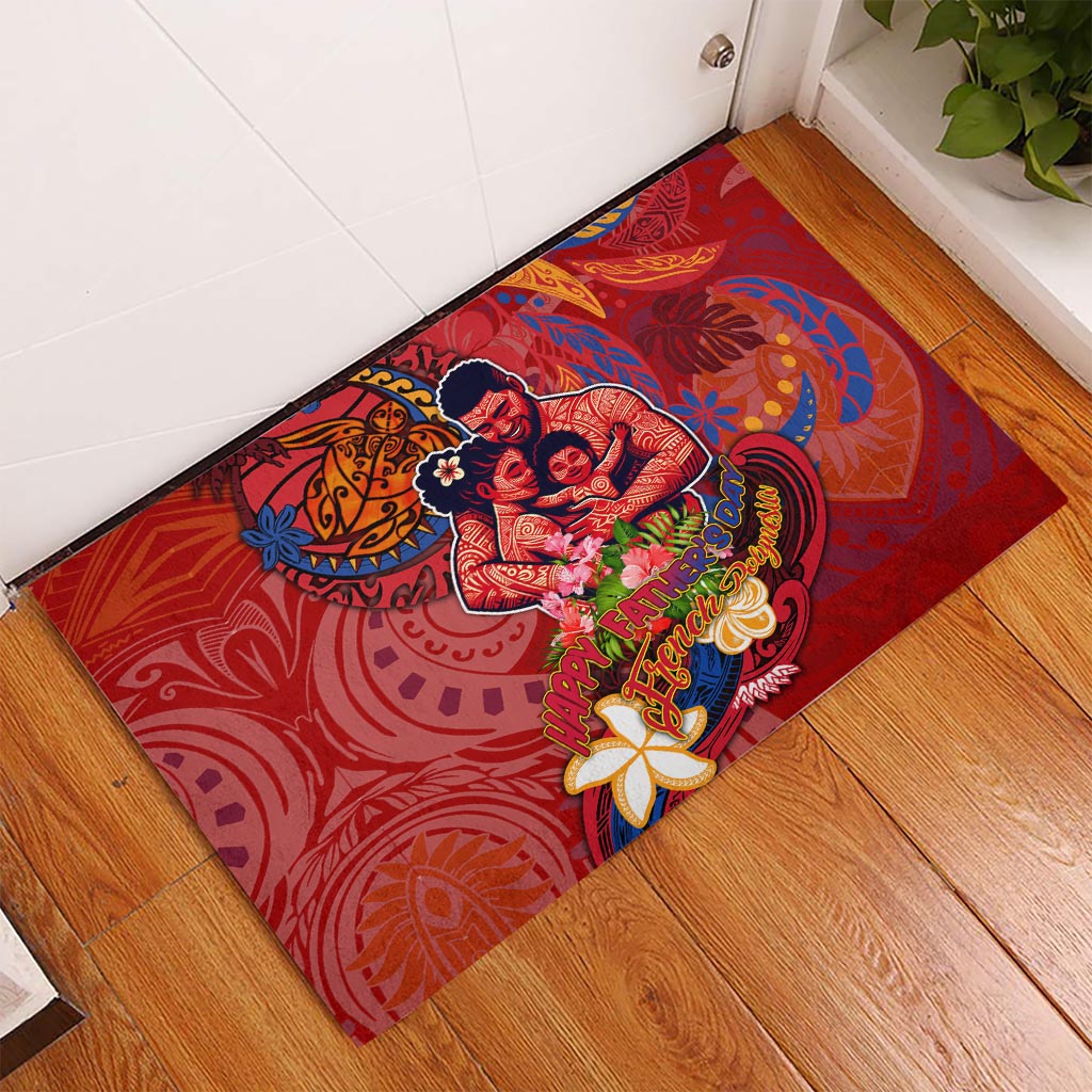 Happy Father's Day French Polynesia Rubber Doormat Family Turtle Hibiscus DT02 - Polynesian Pride