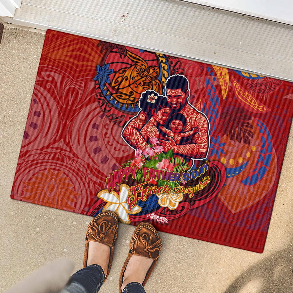Happy Father's Day French Polynesia Rubber Doormat Family Turtle Hibiscus DT02 - Polynesian Pride