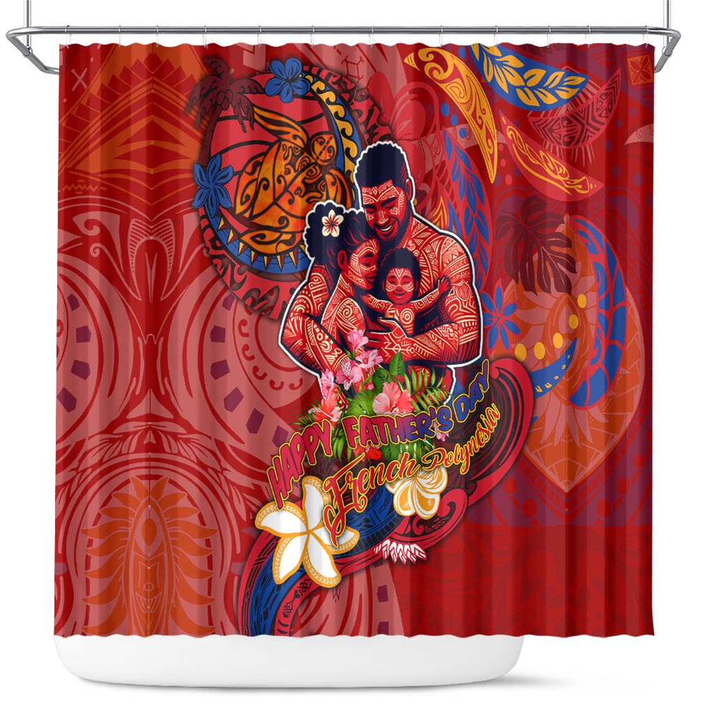 Happy Father's Day French Polynesia Shower Curtain Family Turtle Hibiscus DT02 Red - Polynesian Pride