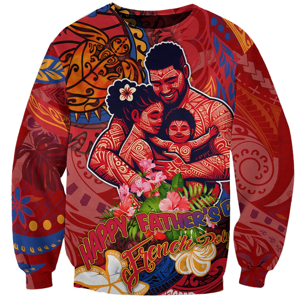 Happy Father's Day French Polynesia Sweatshirt Family Turtle Hibiscus DT02 Unisex Red - Polynesian Pride