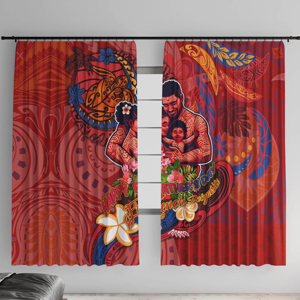 Happy Father's Day French Polynesia Window Curtain Family Turtle Hibiscus DT02 With Hooks Red - Polynesian Pride