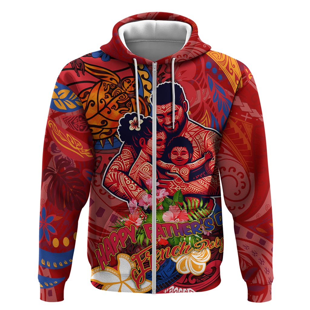 Happy Father's Day French Polynesia Zip Hoodie Family Turtle Hibiscus DT02 Zip Hoodie Red - Polynesian Pride