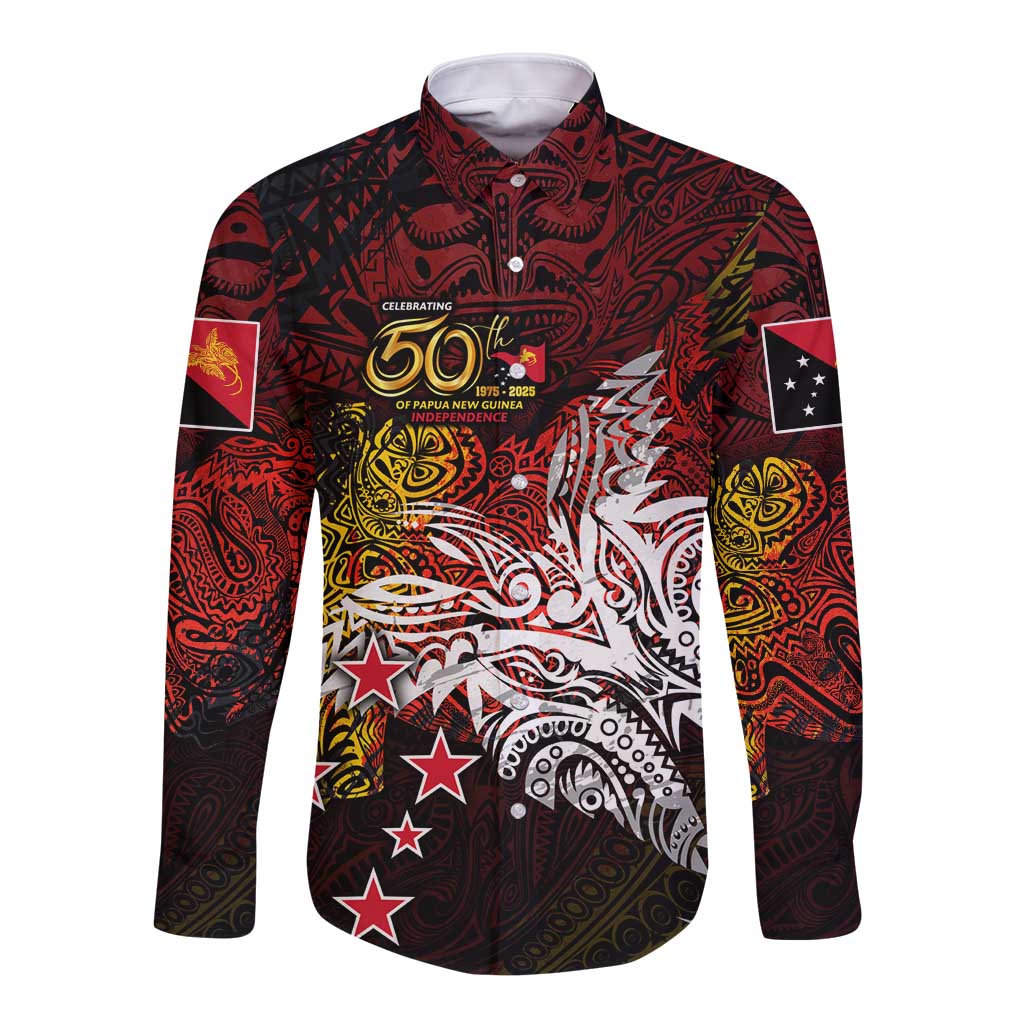 PNG 1975 - 2025 Long Sleeve Button Shirt Papua New Guinea 50th Independence Anniversary DT02 Unisex Art - Polynesian Pride