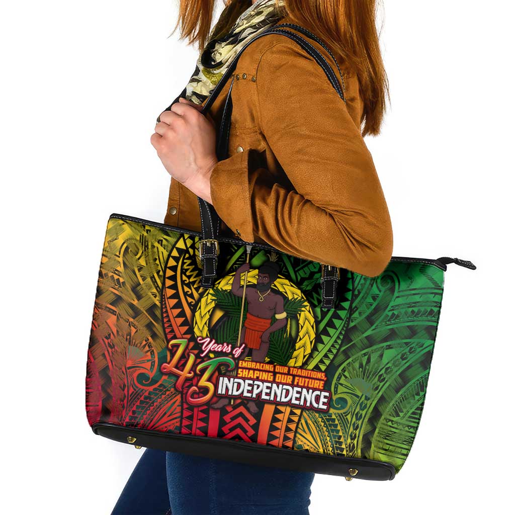 Vanuatu 45th Independence Anniversary Leather Tote Bag Embracing Our Traditions Shaping Our Future DT02 Art - Polynesian Pride