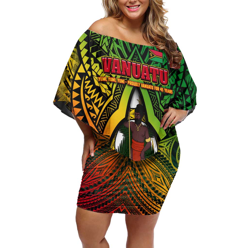 Vanuatu 45th Independence Anniversary Off Shoulder Short Dress Embracing Our Traditions Shaping Our Future DT02 Women Art - Polynesian Pride