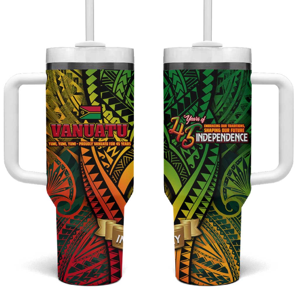 Vanuatu 45th Independence Anniversary Tumbler With Handle Embracing Our Traditions Shaping Our Future DT02 One Size: 40 oz Art - Polynesian Pride