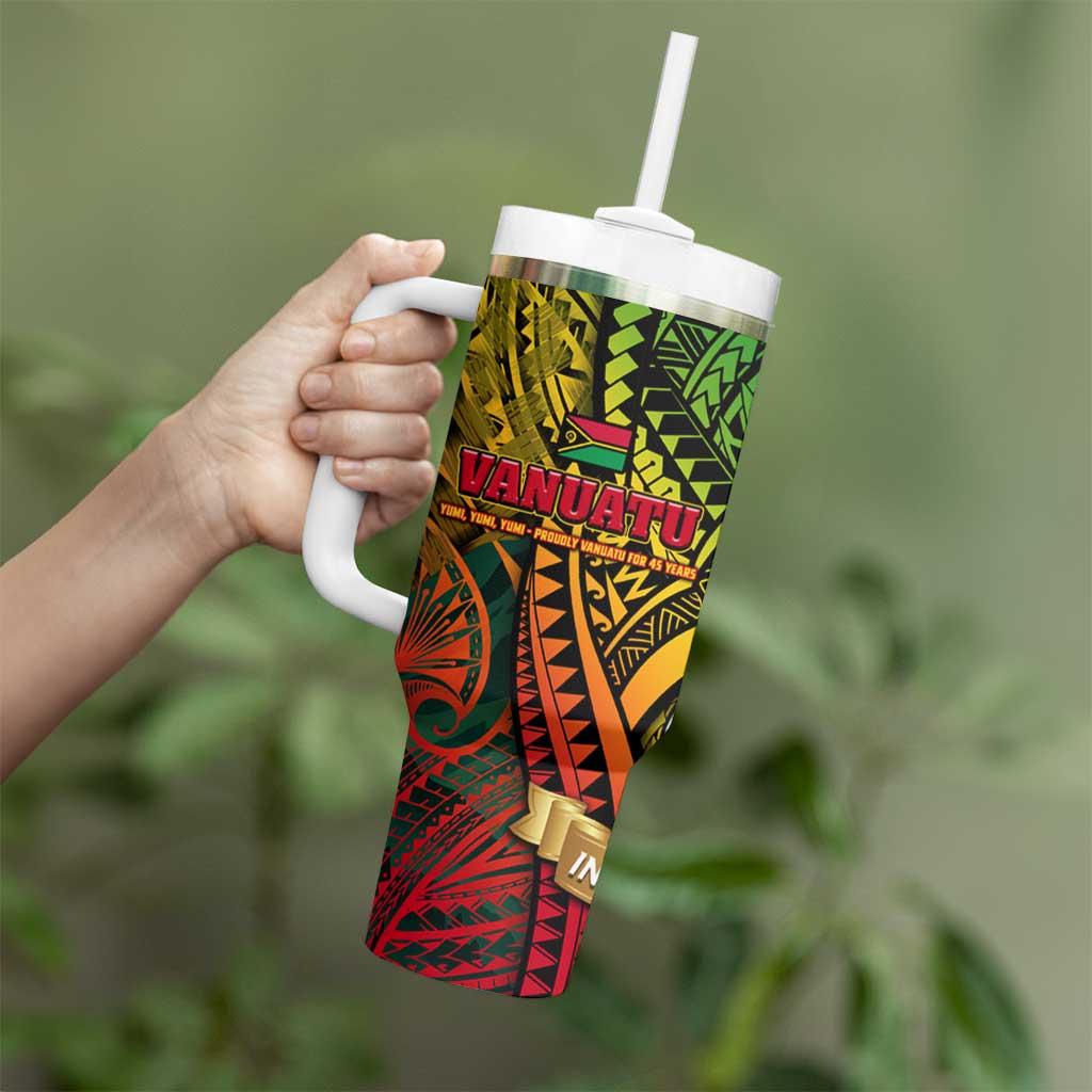 Vanuatu 45th Independence Anniversary Tumbler With Handle Embracing Our Traditions Shaping Our Future DT02 - Polynesian Pride