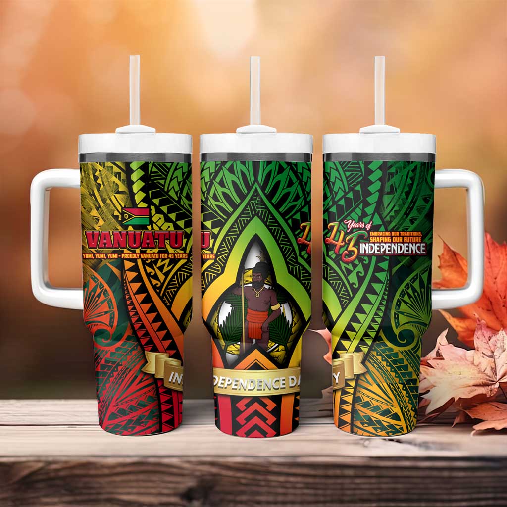 Vanuatu 45th Independence Anniversary Tumbler With Handle Embracing Our Traditions Shaping Our Future DT02 - Polynesian Pride