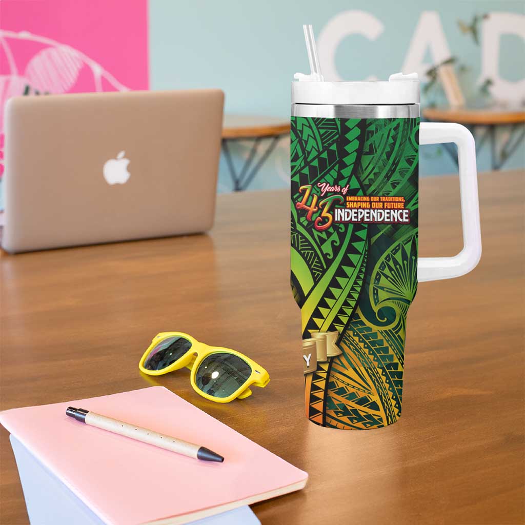 Vanuatu 45th Independence Anniversary Tumbler With Handle Embracing Our Traditions Shaping Our Future DT02 - Polynesian Pride