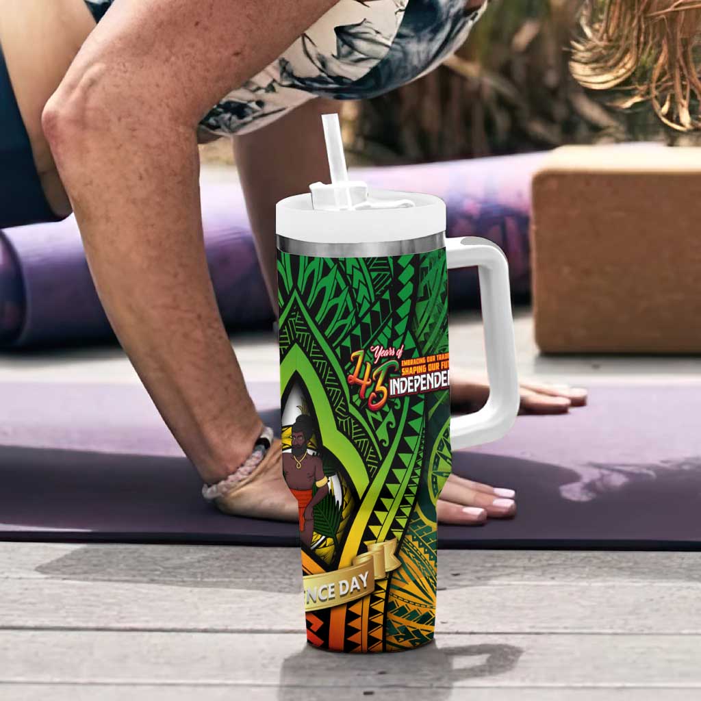 Vanuatu 45th Independence Anniversary Tumbler With Handle Embracing Our Traditions Shaping Our Future DT02 - Polynesian Pride