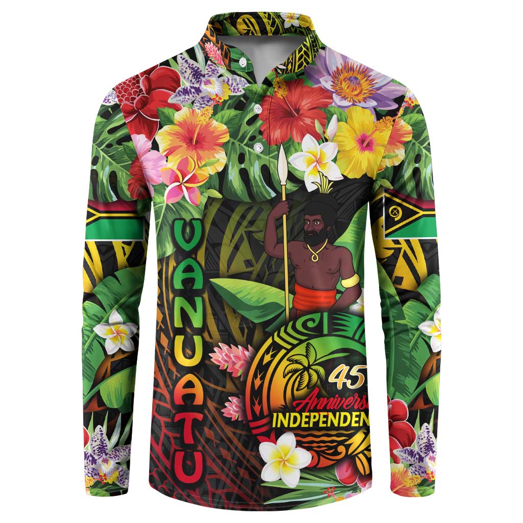 45th Anniversary of Freedom Vanuatu Button Sweatshirt Island Pride Cultural Power Pacific Unity DT02 Art - Polynesian Pride