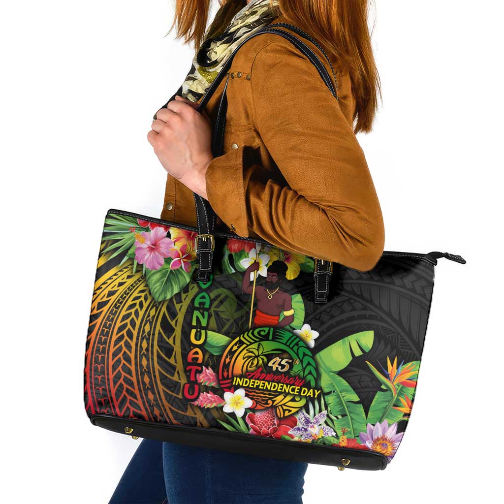 45th Anniversary of Freedom Vanuatu Leather Tote Bag Island Pride Cultural Power Pacific Unity DT02 Art - Polynesian Pride