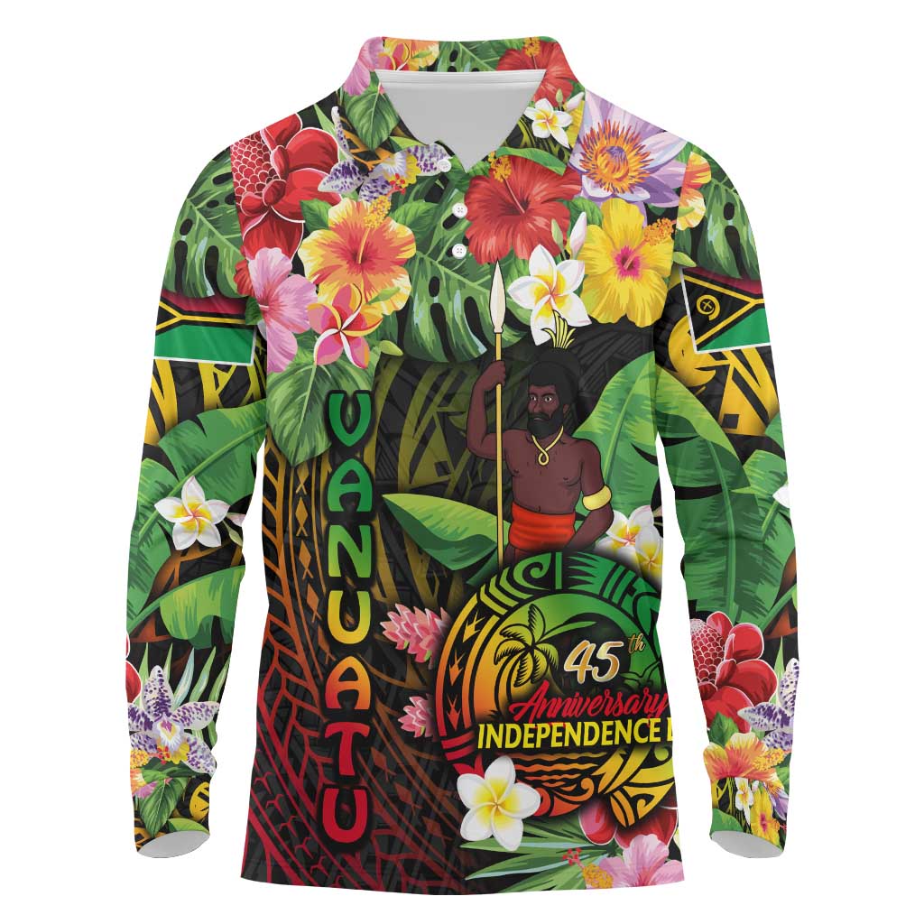 45th Anniversary of Freedom Vanuatu Long Sleeve Polo Shirt Island Pride Cultural Power Pacific Unity DT02 Art - Polynesian Pride