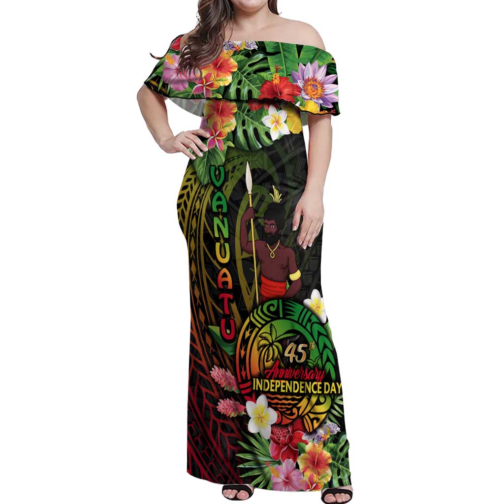 45th Anniversary of Freedom Vanuatu Off Shoulder Maxi Dress Island Pride Cultural Power Pacific Unity DT02 Women Art - Polynesian Pride