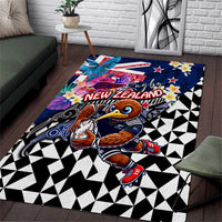 Kiwi New Zealand Rugby Area Rug Kiwis Mascot Tropical Pattern DT02 Blue - Polynesian Pride
