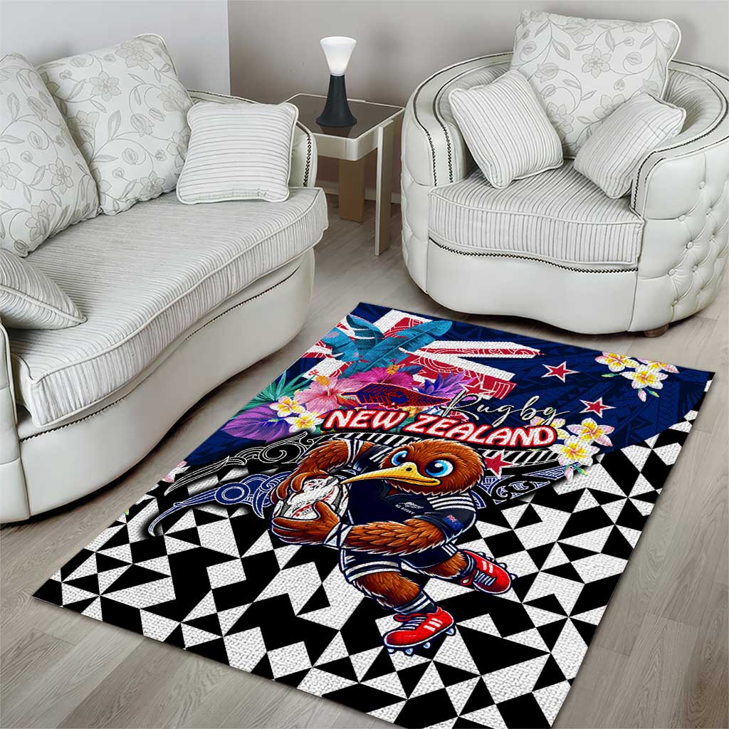 Kiwi New Zealand Rugby Area Rug Kiwis Mascot Tropical Pattern DT02 - Polynesian Pride