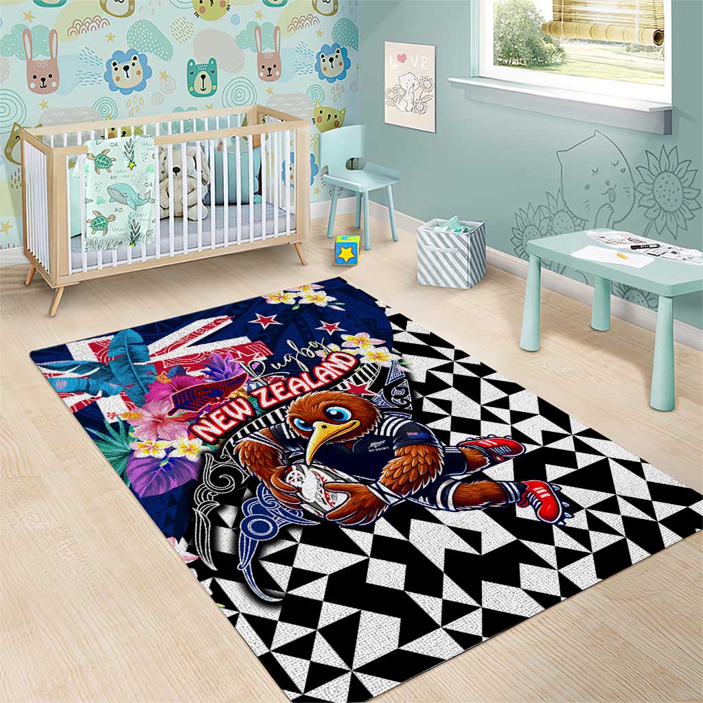 Kiwi New Zealand Rugby Area Rug Kiwis Mascot Tropical Pattern DT02 - Polynesian Pride