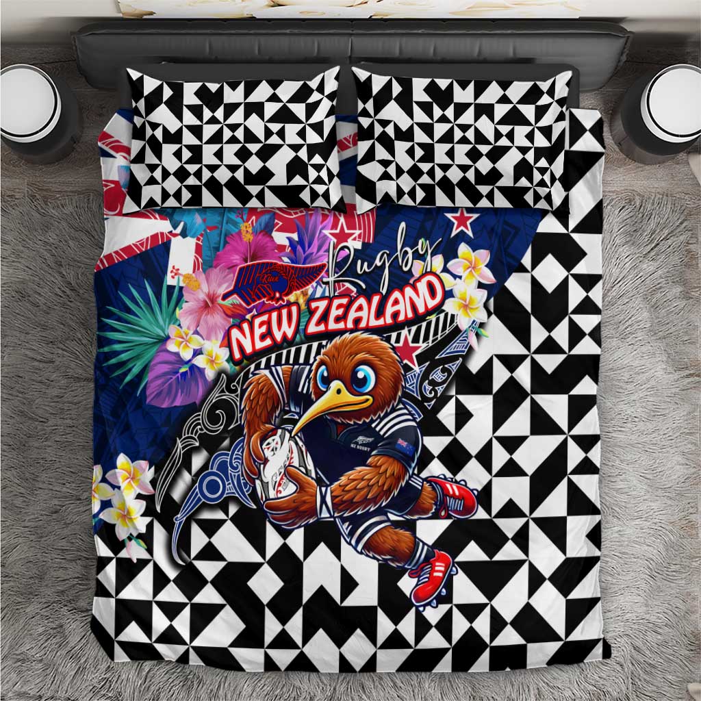 Kiwi New Zealand Rugby Bedding Set Kiwis Mascot Tropical Pattern DT02 Blue - Polynesian Pride
