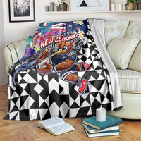 Kiwi New Zealand Rugby Blanket Kiwis Mascot Tropical Pattern DT02 Blue - Polynesian Pride