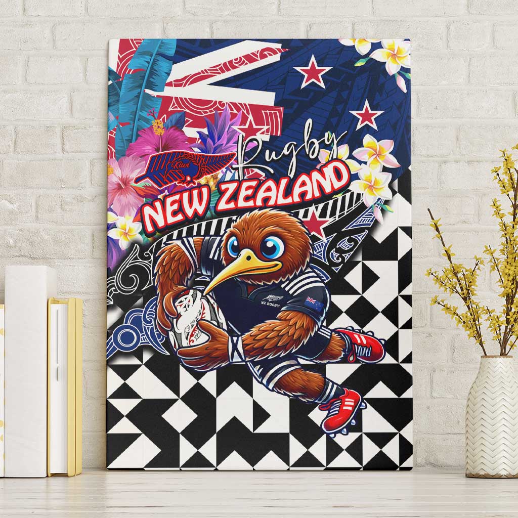 Kiwi New Zealand Rugby Canvas Wall Art Kiwis Mascot Tropical Pattern DT02 Without Frame Blue - Polynesian Pride