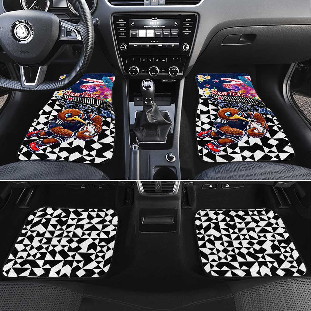 Kiwi New Zealand Rugby Car Mats Kiwis Mascot Tropical Pattern DT02 Set 4pcs Blue - Polynesian Pride