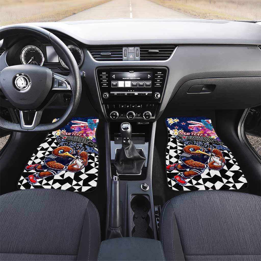 Kiwi New Zealand Rugby Car Mats Kiwis Mascot Tropical Pattern DT02 Set 2pcs - Front Blue - Polynesian Pride