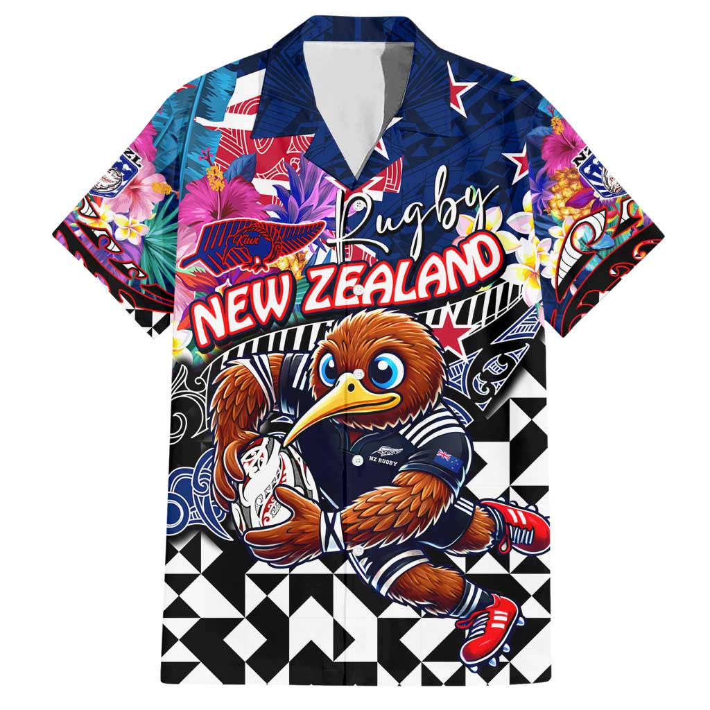 Personalized Kiwi New Zealand Rugby Hawaiian Shirt Kiwis Mascot Tropical Pattern DT02 Blue - Polynesian Pride