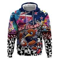 Personalized Kiwi New Zealand Rugby Hoodie Kiwis Mascot Tropical Pattern DT02 Pullover Hoodie Blue - Polynesian Pride