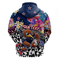 Personalized Kiwi New Zealand Rugby Hoodie Kiwis Mascot Tropical Pattern DT02 - Polynesian Pride