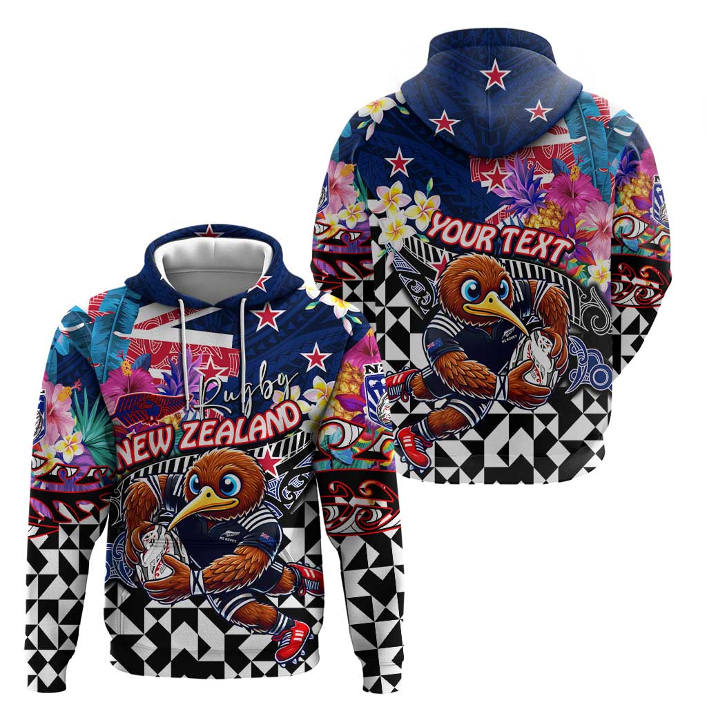 Personalized Kiwi New Zealand Rugby Hoodie Kiwis Mascot Tropical Pattern DT02 - Polynesian Pride