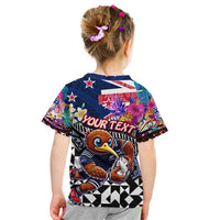 Personalized Kiwi New Zealand Rugby Kid T Shirt Kiwis Mascot Tropical Pattern DT02 - Polynesian Pride