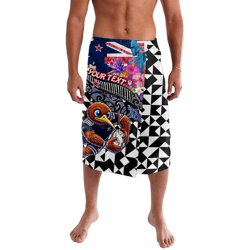 Personalized Kiwi New Zealand Rugby Lavalava Kiwis Mascot Tropical Pattern DT02 Blue - Polynesian Pride
