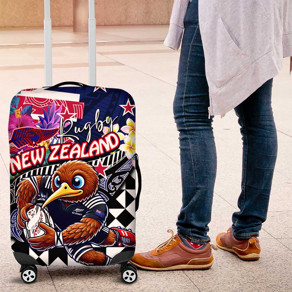 Kiwi New Zealand Rugby Luggage Cover Kiwis Mascot Tropical Pattern DT02 Blue - Polynesian Pride