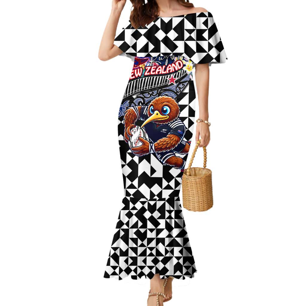 Personalized Kiwi New Zealand Rugby Mermaid Dress Kiwis Mascot Tropical Pattern DT02 Women Blue - Polynesian Pride