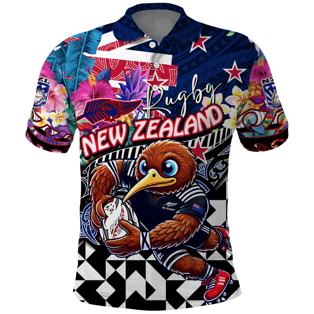 Personalized Kiwi New Zealand Rugby Polo Shirt Kiwis Mascot Tropical Pattern