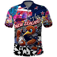 Personalized Kiwi New Zealand Rugby Polo Shirt Kiwis Mascot Tropical Pattern DT02 Blue - Polynesian Pride