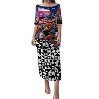 Personalized Kiwi New Zealand Rugby Puletasi Kiwis Mascot Tropical Pattern DT02 Long Dress Blue - Polynesian Pride