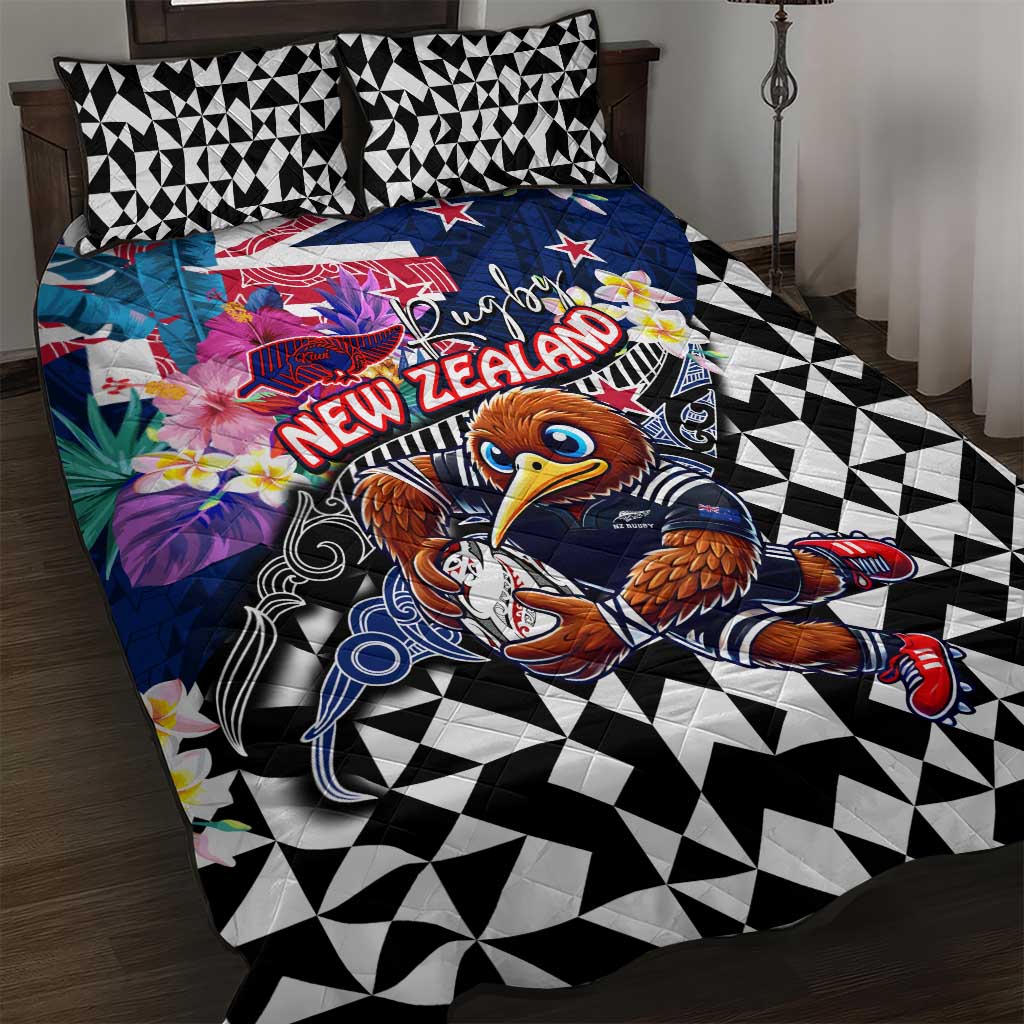 Kiwi New Zealand Rugby Quilt Bed Set Kiwis Mascot Tropical Pattern DT02 Blue - Polynesian Pride