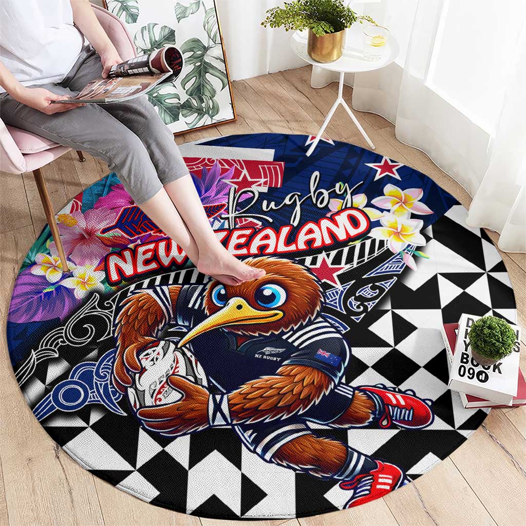 Kiwi New Zealand Rugby Round Carpet Kiwis Mascot Tropical Pattern DT02 - Polynesian Pride