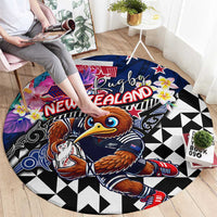Kiwi New Zealand Rugby Round Carpet Kiwis Mascot Tropical Pattern DT02 - Polynesian Pride