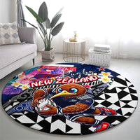 Kiwi New Zealand Rugby Round Carpet Kiwis Mascot Tropical Pattern DT02 - Polynesian Pride