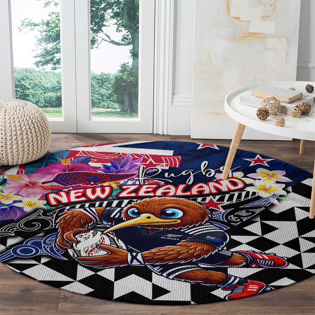 Kiwi New Zealand Rugby Round Carpet Kiwis Mascot Tropical Pattern DT02 - Polynesian Pride