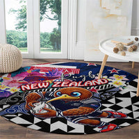 Kiwi New Zealand Rugby Round Carpet Kiwis Mascot Tropical Pattern DT02 - Polynesian Pride