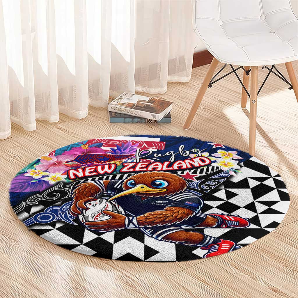 Kiwi New Zealand Rugby Round Carpet Kiwis Mascot Tropical Pattern DT02 - Polynesian Pride