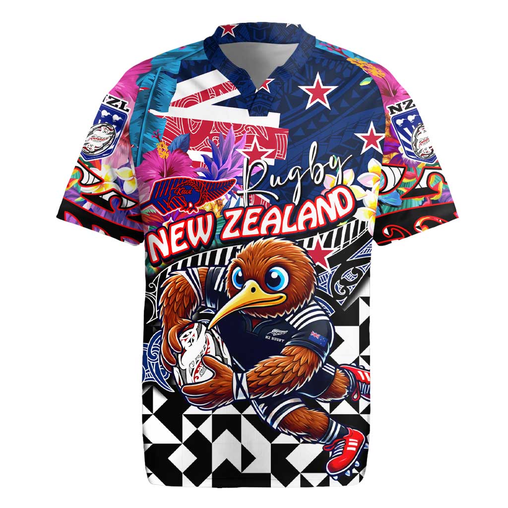 Personalized Kiwi New Zealand Rugby Rugby Jersey Kiwis Mascot Tropical Pattern DT02 Blue - Polynesian Pride