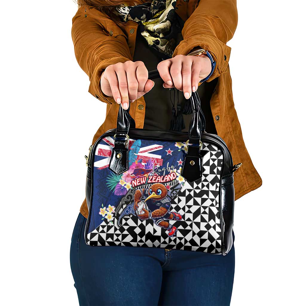 Kiwi New Zealand Rugby Shoulder Handbag Kiwis Mascot Tropical Pattern DT02 One Size Blue - Polynesian Pride