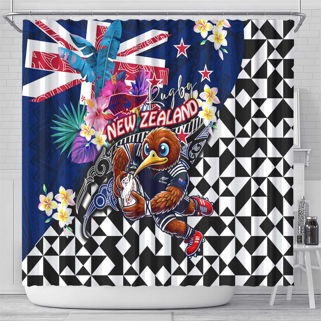Kiwi New Zealand Rugby Shower Curtain Kiwis Mascot Tropical Pattern DT02 - Polynesian Pride
