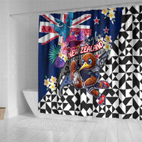 Kiwi New Zealand Rugby Shower Curtain Kiwis Mascot Tropical Pattern DT02 - Polynesian Pride